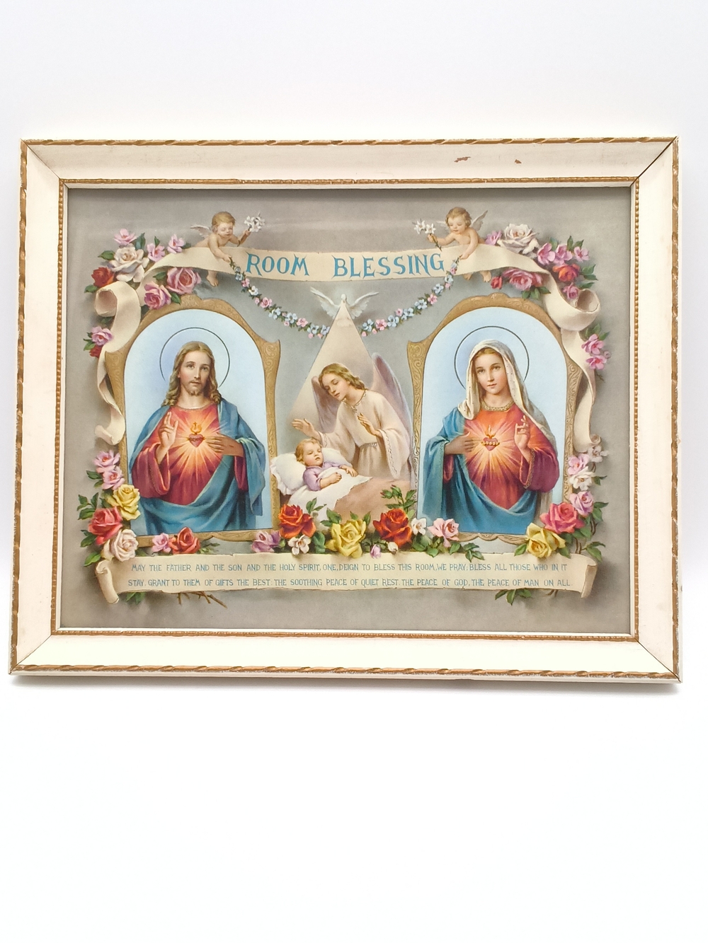 Vintage GTG Italian Room Blessing Framed Art Foil Accents